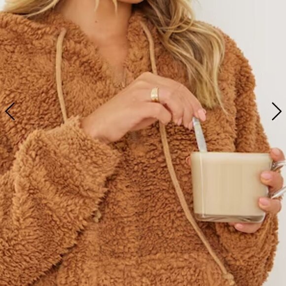 PLT Women's Tan Teddy Borg Oversized Lounge Hoodie M NEW - Picture 2 of 8